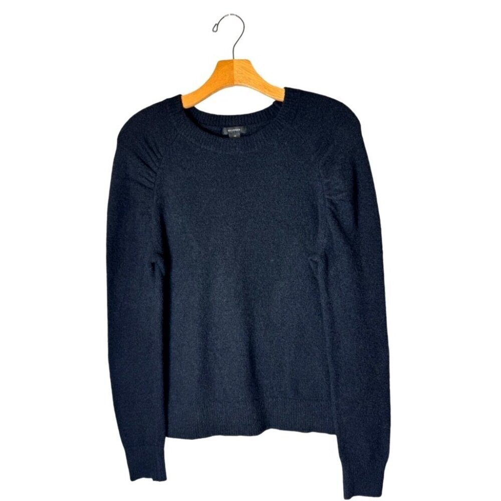 Halogen Sweater Women XS Black Knit Crew‎ Neck Puff Pleated Sleeve Pullover